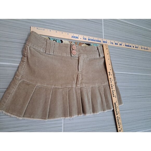 Y2K Corduroy Pleated Micro Mini Skirt Button Zip Small Schoolgirl Preppy Rue 21 - Picture 7 of 7
